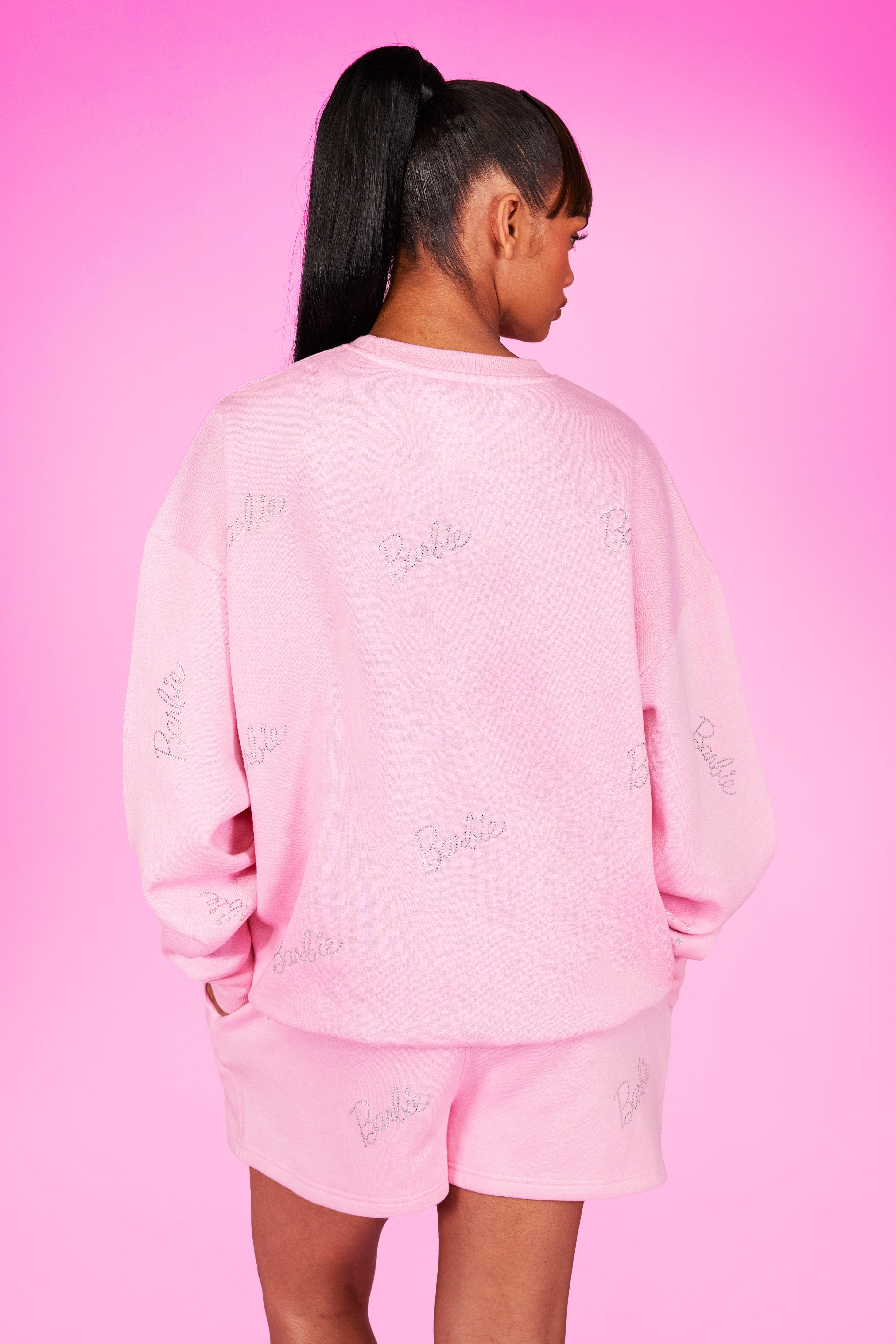 Barbie All Over Rhinestone Slogan Sweat Short